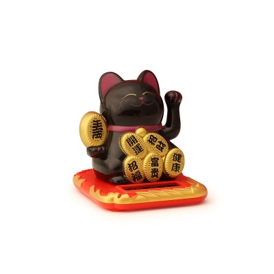 太阳能招财猫摆件 黑色